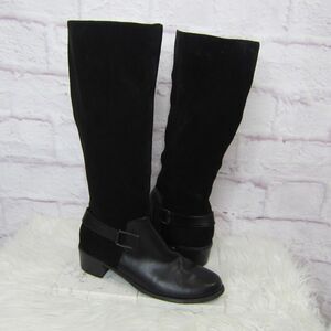 Aerosoles Black After Hours Riding Boots sz 10M Suede & Leather Extendable Calf